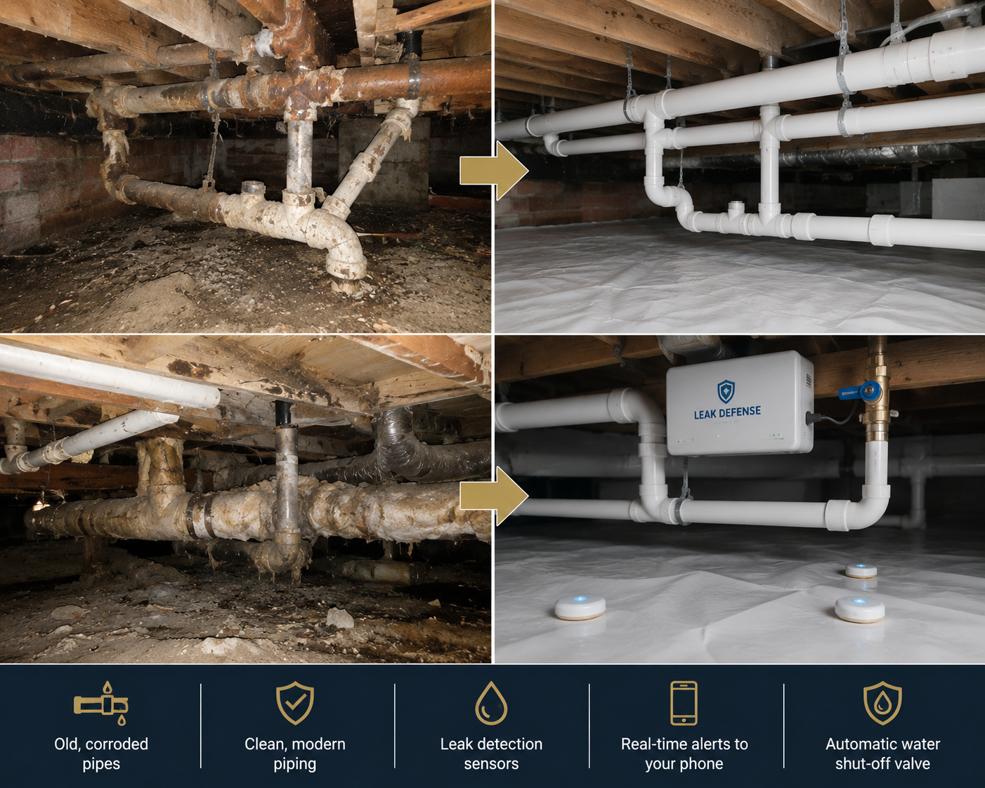 Plumbing repipe before and after with leak detection