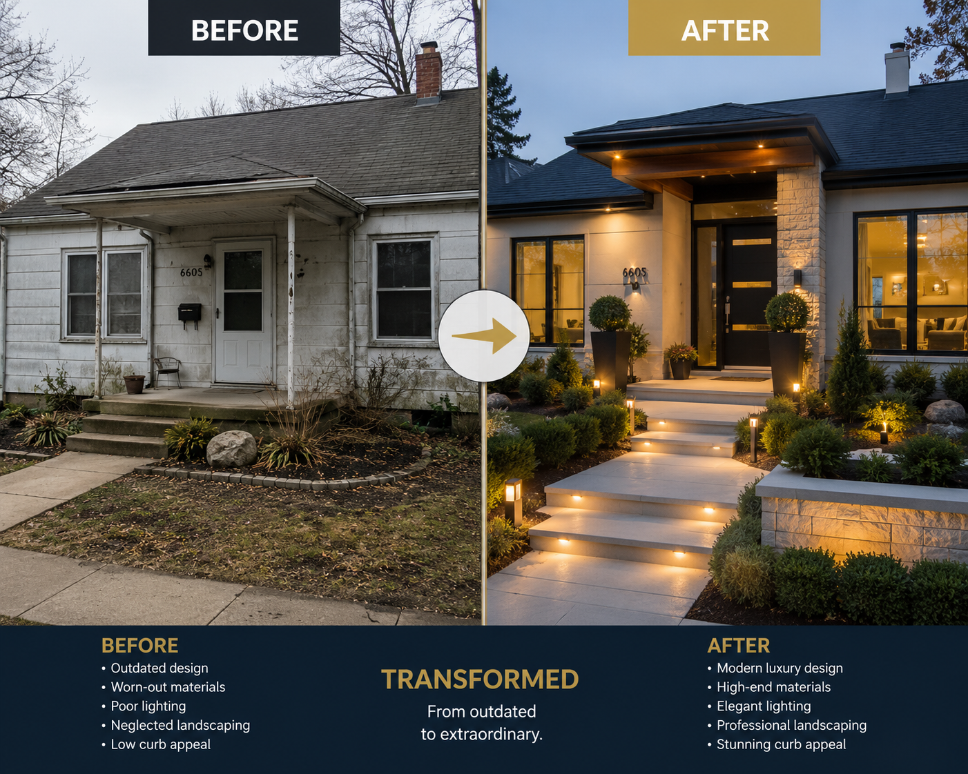 Home exterior before and after remodel