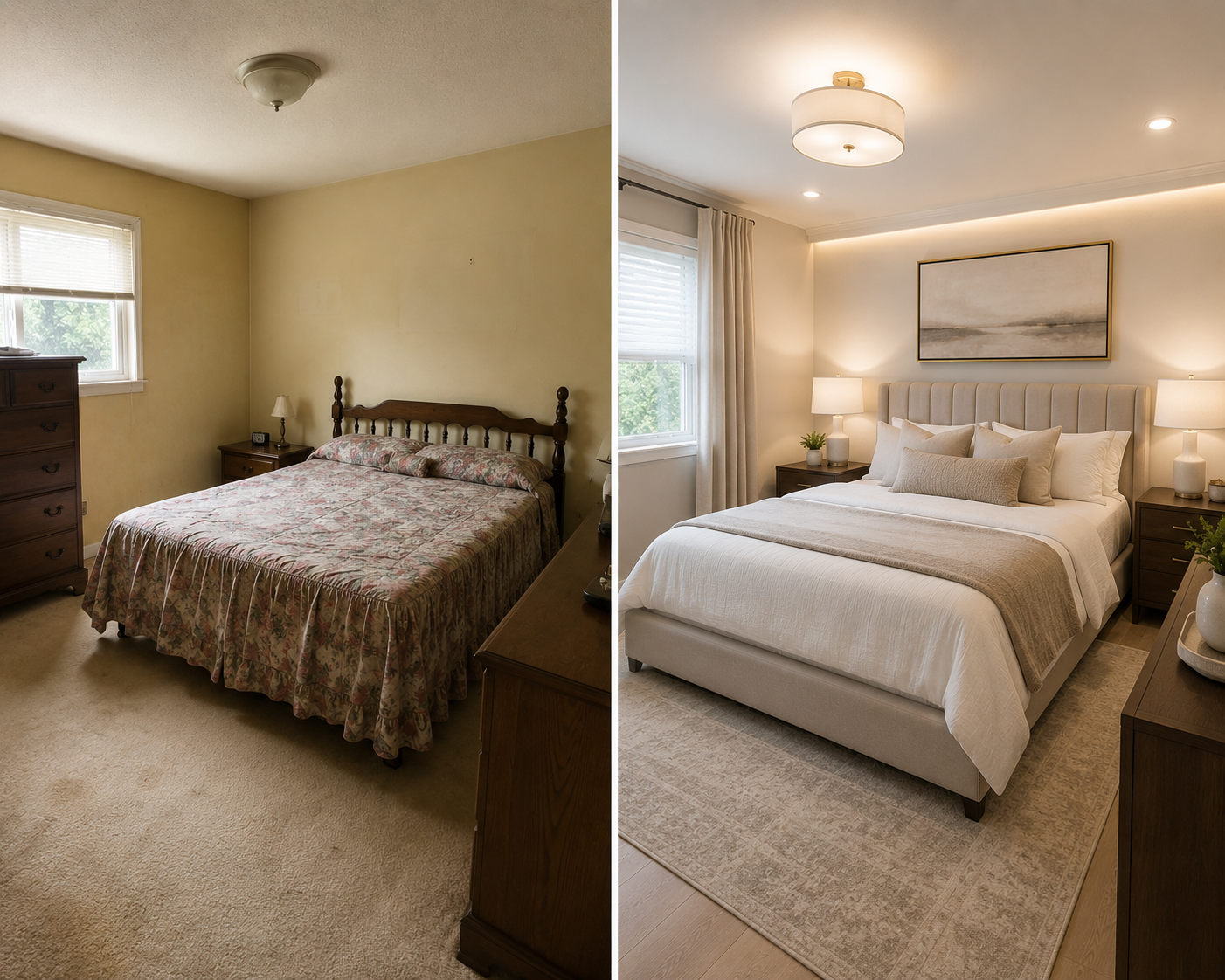 Bedroom before and after remodel