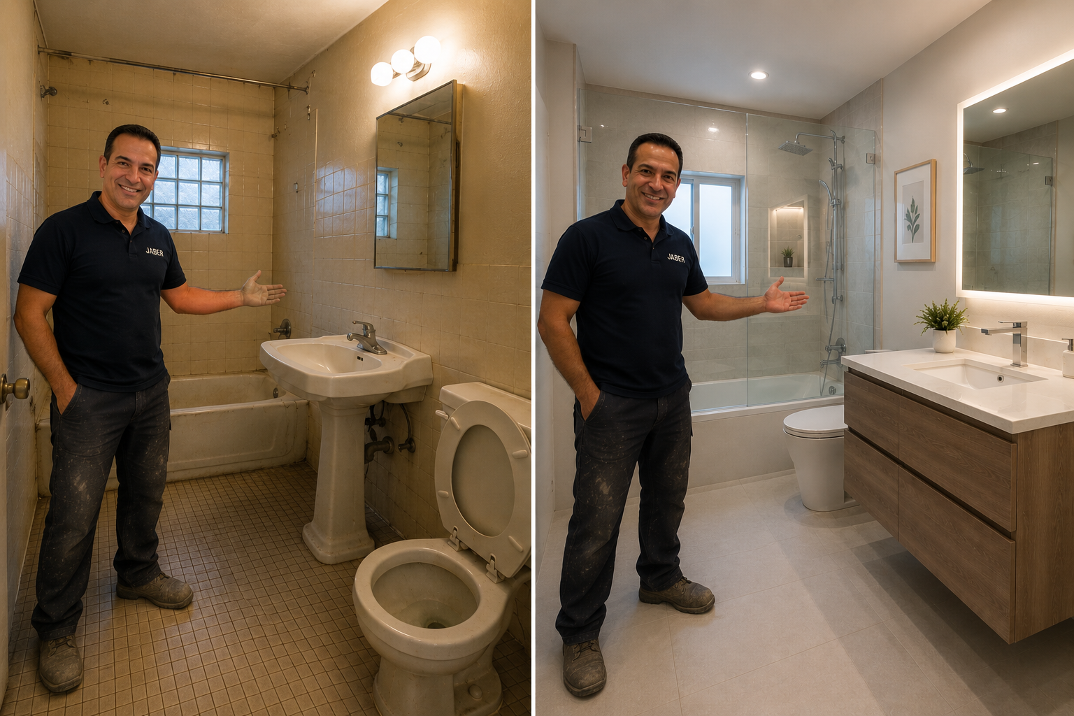 Bathroom before and after remodel